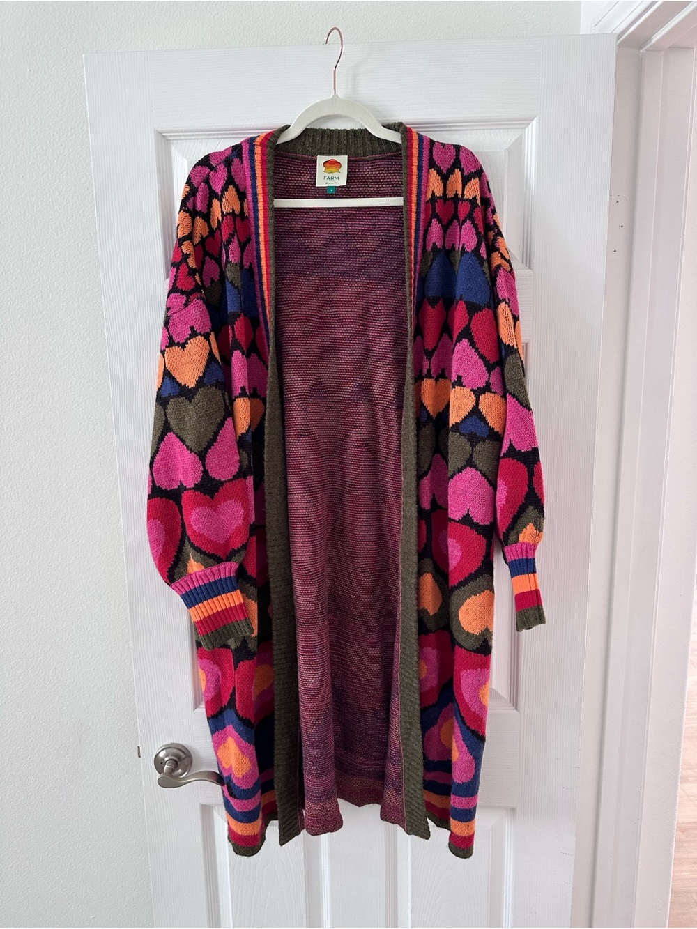 Farm Rio “Full of Hearts” Colorful Open Long Cardigan Sweater - Multicolor